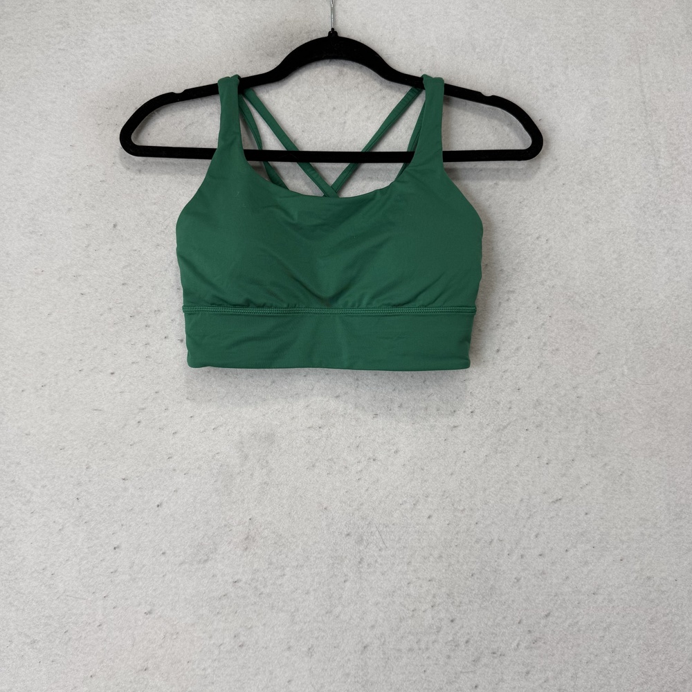 Lululemon Sports Bra Womens 6 Green Longline Strappy Crossback Yoga Athletic Top